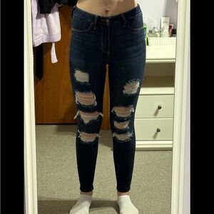 Hollister Dark Wash High-Rise Ripped Skinny Jeans